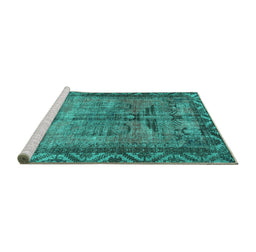 Sideview of Machine Washable Persian Turquoise Traditional Area Rugs, wshtr3745turq