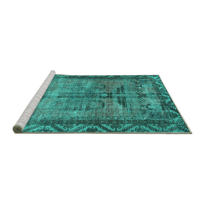 Sideview of Machine Washable Persian Turquoise Traditional Area Rugs, wshtr3745turq