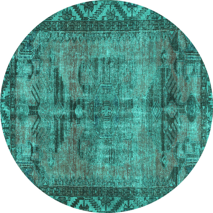 Round Machine Washable Persian Turquoise Traditional Area Rugs, wshtr3745turq