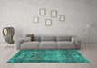 Machine Washable Persian Turquoise Traditional Area Rugs in a Living Room,, wshtr3745turq