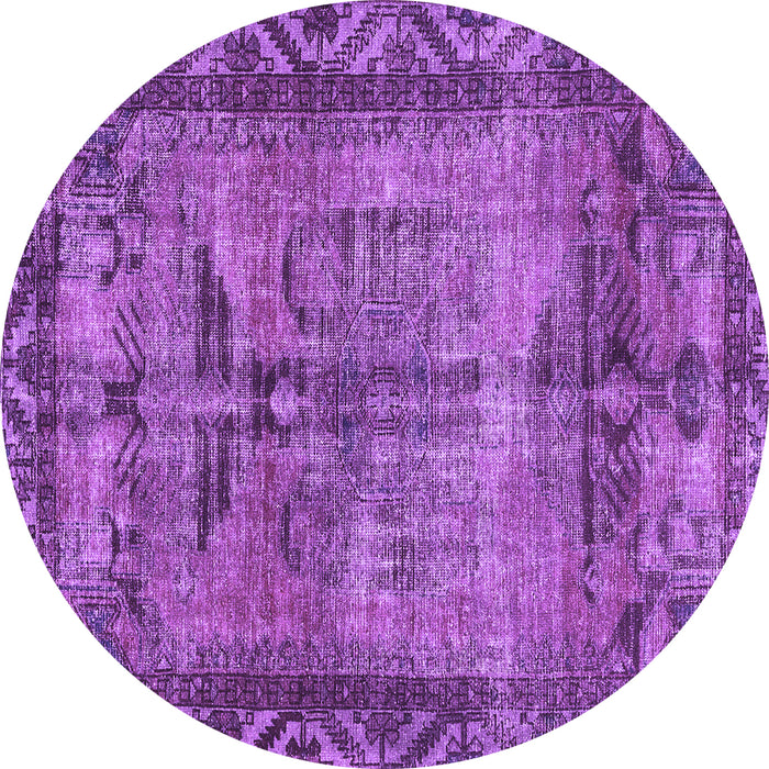 Round Machine Washable Persian Purple Traditional Area Rugs, wshtr3745pur