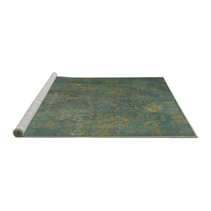 Sideview of Machine Washable Traditional Dark Olive Green Rug, wshtr3746