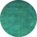 Round Persian Turquoise Traditional Rug, tr3746turq