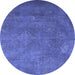 Round Machine Washable Persian Blue Traditional Rug, wshtr3746blu