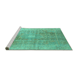 Sideview of Machine Washable Persian Turquoise Traditional Area Rugs, wshtr3747turq