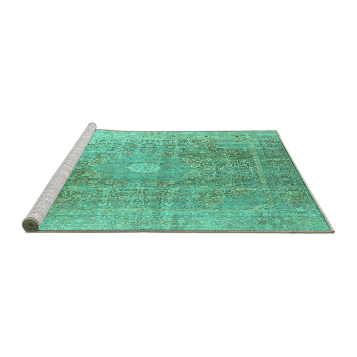 Sideview of Machine Washable Persian Turquoise Traditional Area Rugs, wshtr3747turq