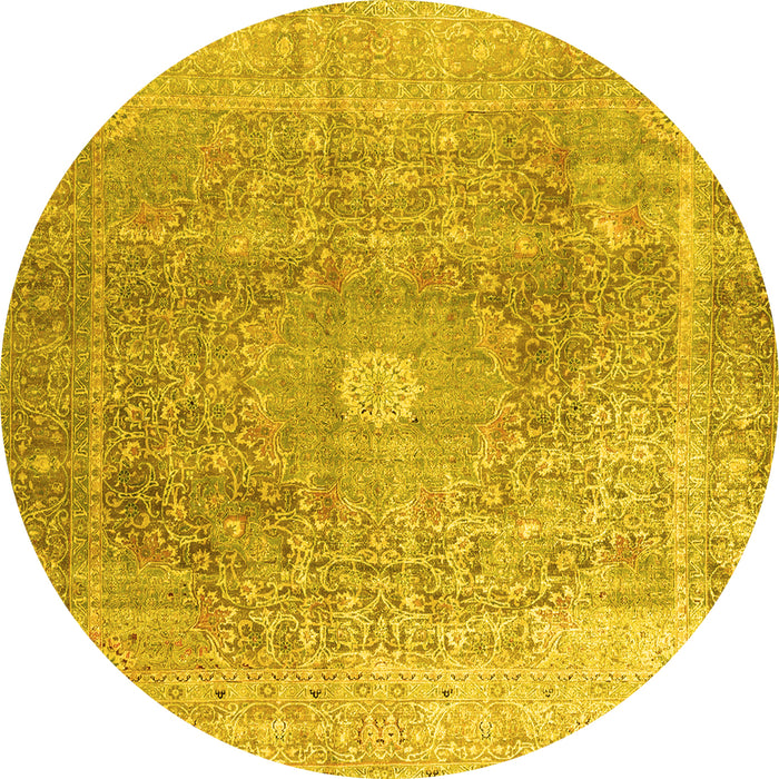 Round Persian Yellow Traditional Rug, tr3747yw