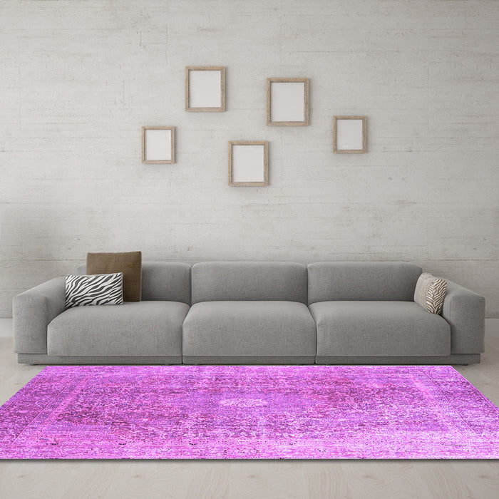 Machine Washable Persian Purple Traditional Area Rugs in a Living Room, wshtr3747pur