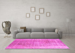 Machine Washable Persian Pink Traditional Rug in a Living Room, wshtr3747pnk