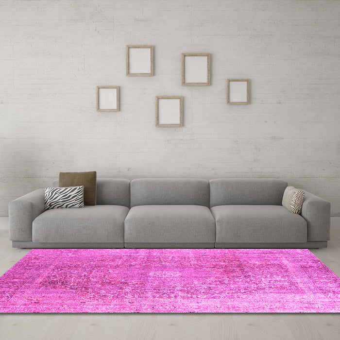 Machine Washable Persian Pink Traditional Rug in a Living Room, wshtr3747pnk