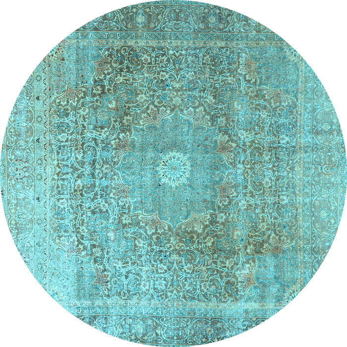 Round Machine Washable Persian Light Blue Traditional Rug, wshtr3747lblu