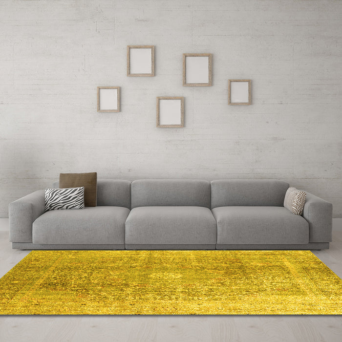 Machine Washable Persian Yellow Traditional Rug in a Living Room, wshtr3747yw