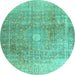 Round Machine Washable Persian Turquoise Traditional Area Rugs, wshtr3747turq