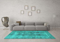 Machine Washable Persian Turquoise Traditional Area Rugs in a Living Room,, wshtr3748turq