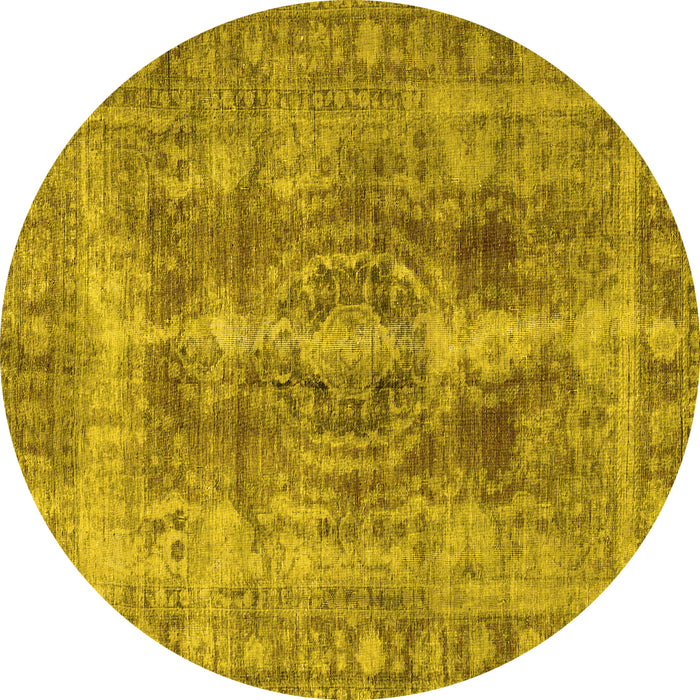 Round Machine Washable Persian Yellow Traditional Rug, wshtr3748yw