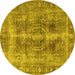 Round Persian Yellow Traditional Rug, tr3748yw