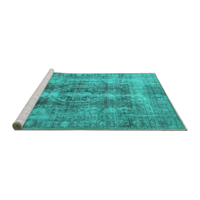 Sideview of Machine Washable Persian Turquoise Traditional Area Rugs, wshtr3748turq