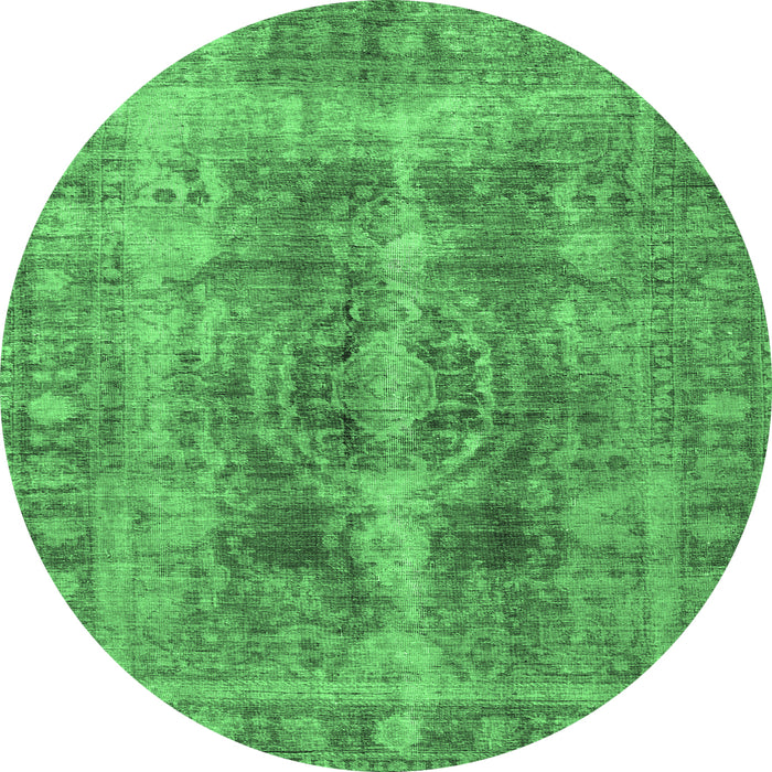 Round Persian Emerald Green Traditional Rug, tr3748emgrn