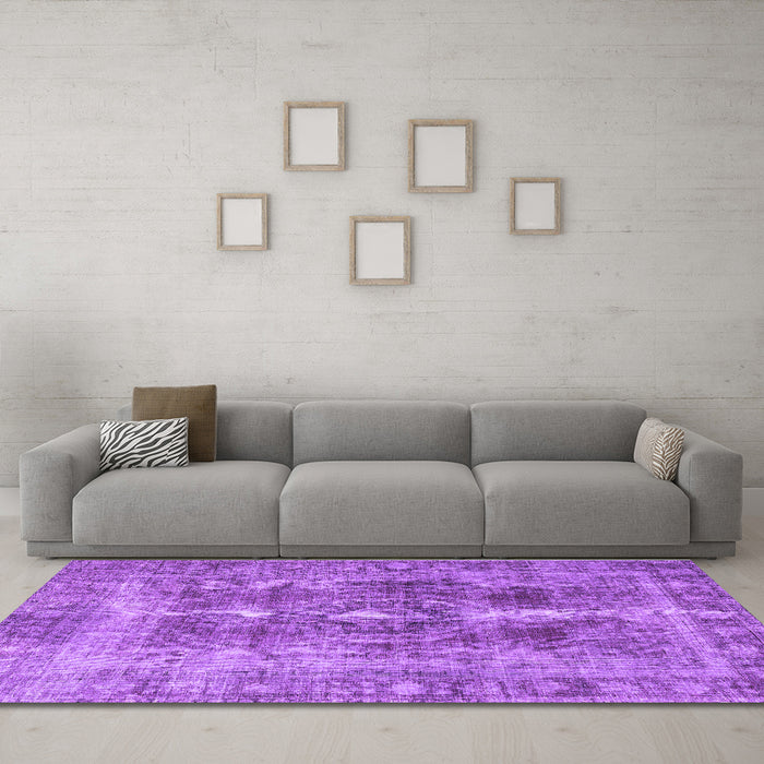 Machine Washable Persian Purple Traditional Area Rugs in a Living Room, wshtr3748pur