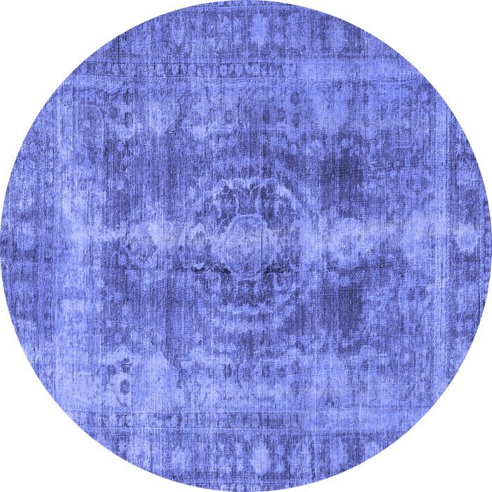 Round Machine Washable Persian Blue Traditional Rug, wshtr3748blu