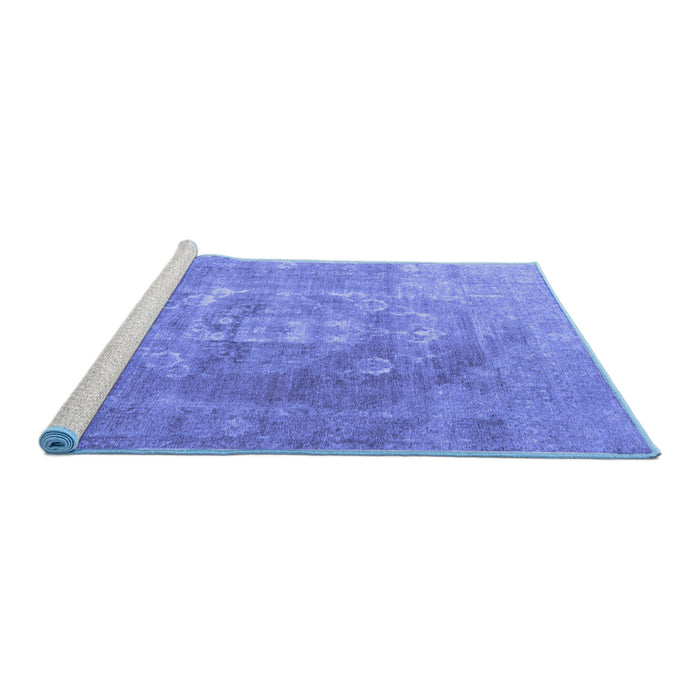Sideview of Machine Washable Persian Blue Traditional Rug, wshtr3749blu
