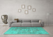 Machine Washable Persian Turquoise Traditional Area Rugs in a Living Room,, wshtr3749turq