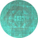 Round Persian Turquoise Traditional Rug, tr3749turq