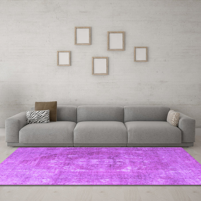 Machine Washable Persian Purple Traditional Area Rugs in a Living Room, wshtr3749pur