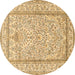 Round Persian Brown Traditional Rug, tr374brn