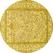 Round Machine Washable Persian Yellow Traditional Rug, wshtr374yw