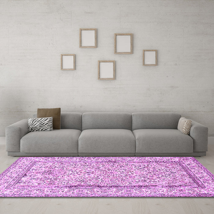 Machine Washable Persian Purple Traditional Area Rugs in a Living Room, wshtr374pur