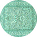 Round Machine Washable Persian Turquoise Traditional Area Rugs, wshtr374turq