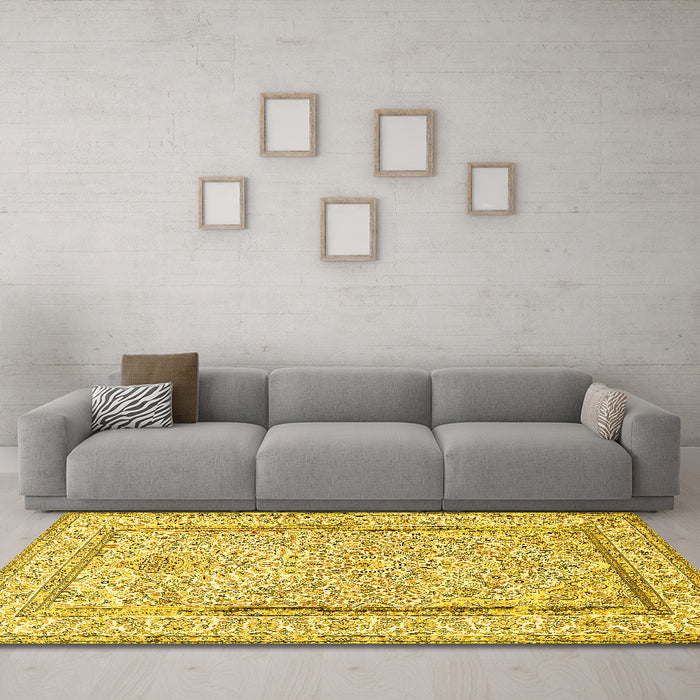 Machine Washable Persian Yellow Traditional Rug in a Living Room, wshtr374yw