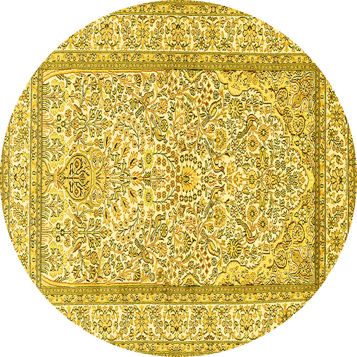 Round Persian Yellow Traditional Rug, tr374yw