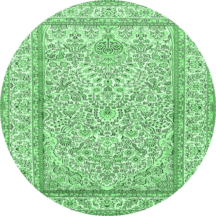 Round Machine Washable Persian Emerald Green Traditional Area Rugs, wshtr374emgrn