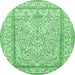 Round Machine Washable Persian Emerald Green Traditional Area Rugs, wshtr374emgrn