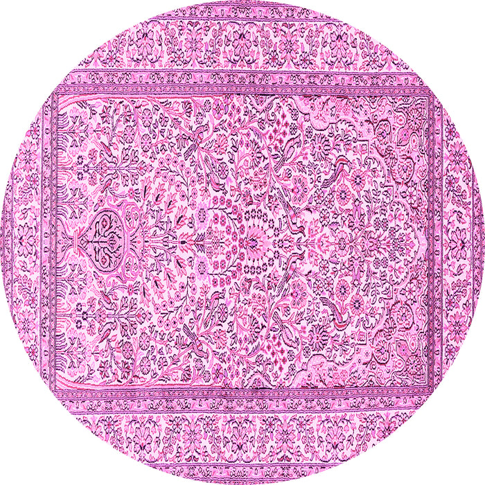 Round Machine Washable Persian Pink Traditional Rug, wshtr374pnk
