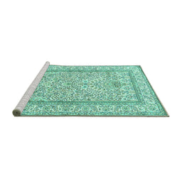Sideview of Machine Washable Persian Turquoise Traditional Area Rugs, wshtr374turq