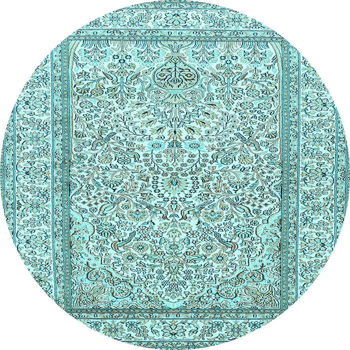 Round Machine Washable Persian Light Blue Traditional Rug, wshtr374lblu