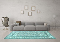 Machine Washable Persian Light Blue Traditional Rug in a Living Room, wshtr374lblu