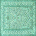 Square Machine Washable Persian Turquoise Traditional Area Rugs, wshtr374turq