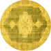 Round Persian Yellow Traditional Rug, tr3750yw