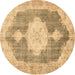 Round Persian Brown Traditional Rug, tr3750brn