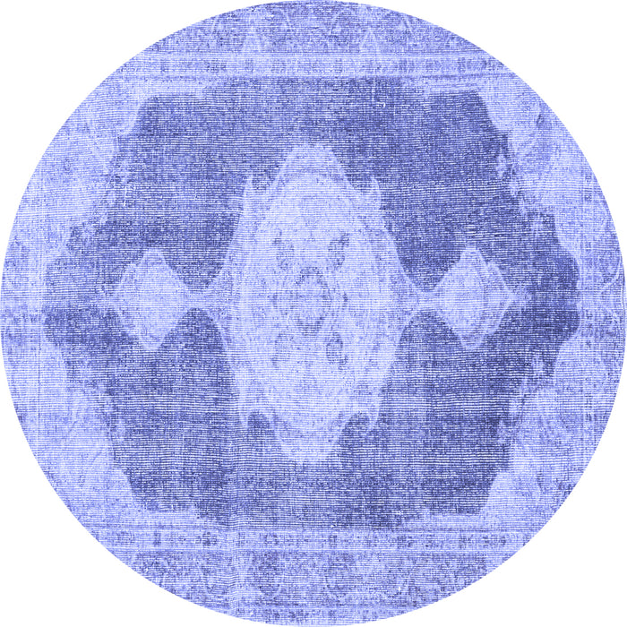 Round Machine Washable Persian Blue Traditional Rug, wshtr3750blu
