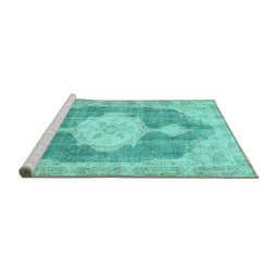 Sideview of Machine Washable Persian Turquoise Traditional Area Rugs, wshtr3750turq