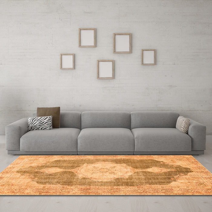Machine Washable Persian Orange Traditional Area Rugs in a Living Room, wshtr3750org