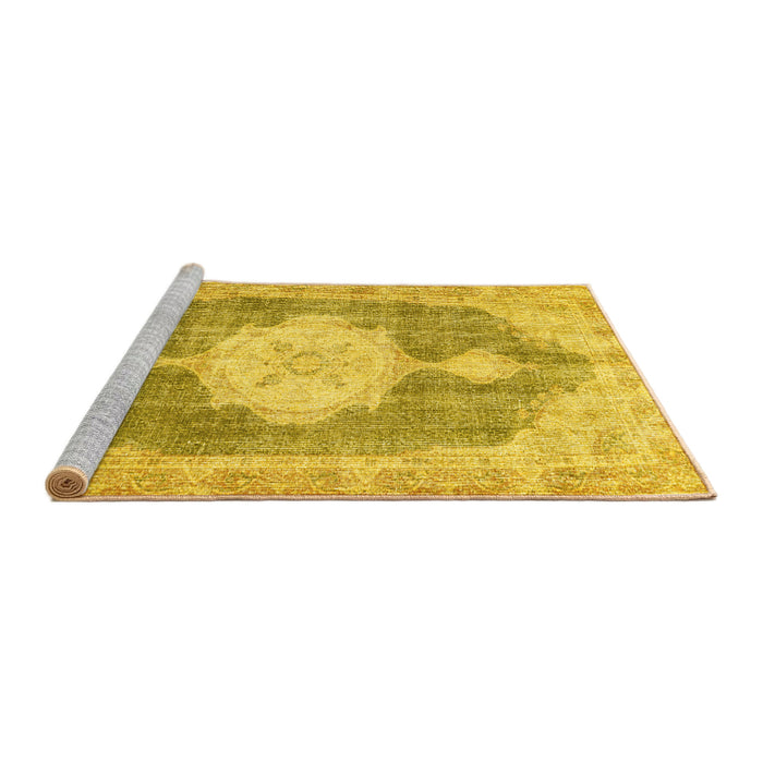 Sideview of Machine Washable Persian Yellow Traditional Rug, wshtr3750yw