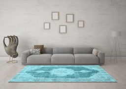 Machine Washable Persian Light Blue Traditional Rug in a Living Room, wshtr3750lblu