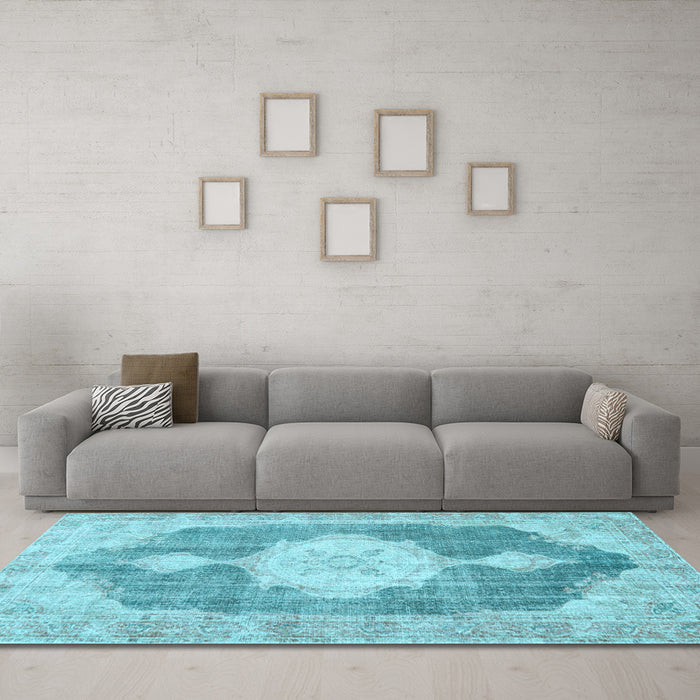 Machine Washable Persian Light Blue Traditional Rug in a Living Room, wshtr3750lblu