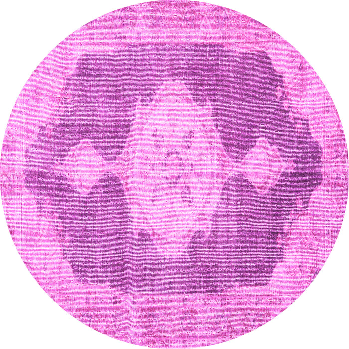 Round Machine Washable Persian Pink Traditional Rug, wshtr3750pnk